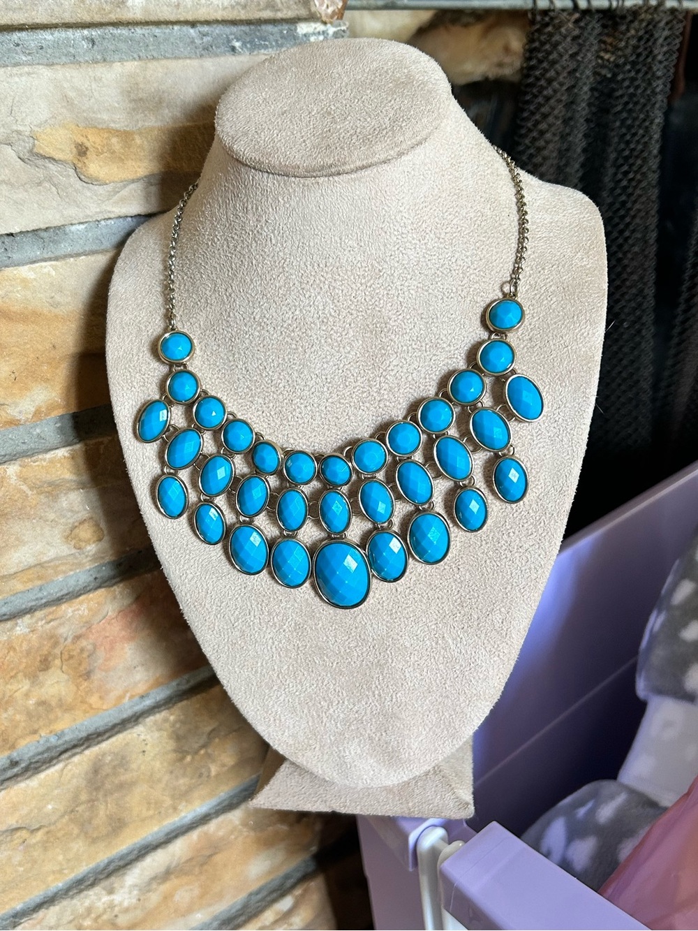 Vintage Turquoise-Colored Statement Bib Necklace